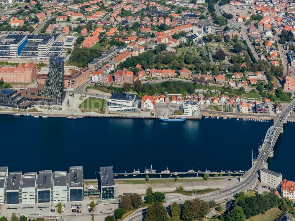 Aerial image Sonderborg - Mixing of residential and commercial settlements with Universitaet and Hotel -Anlage in Soenderborg in Syddanmark, Denmark