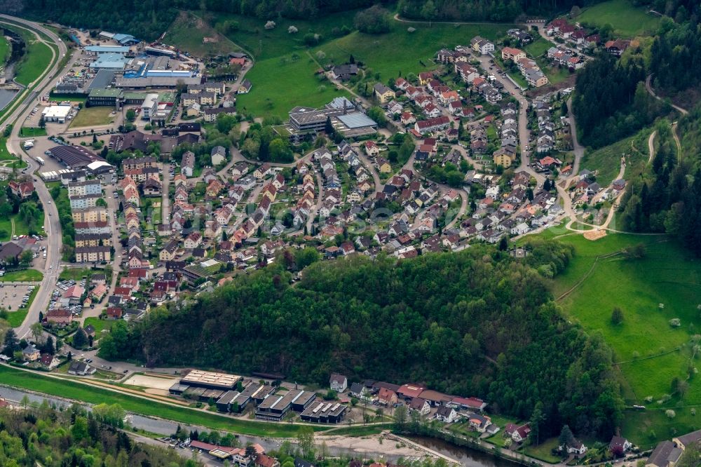 Wolfach from the bird's eye view: Mixing of residential and commercial settlements in Wolfach in the state Baden-Wurttemberg, Germany