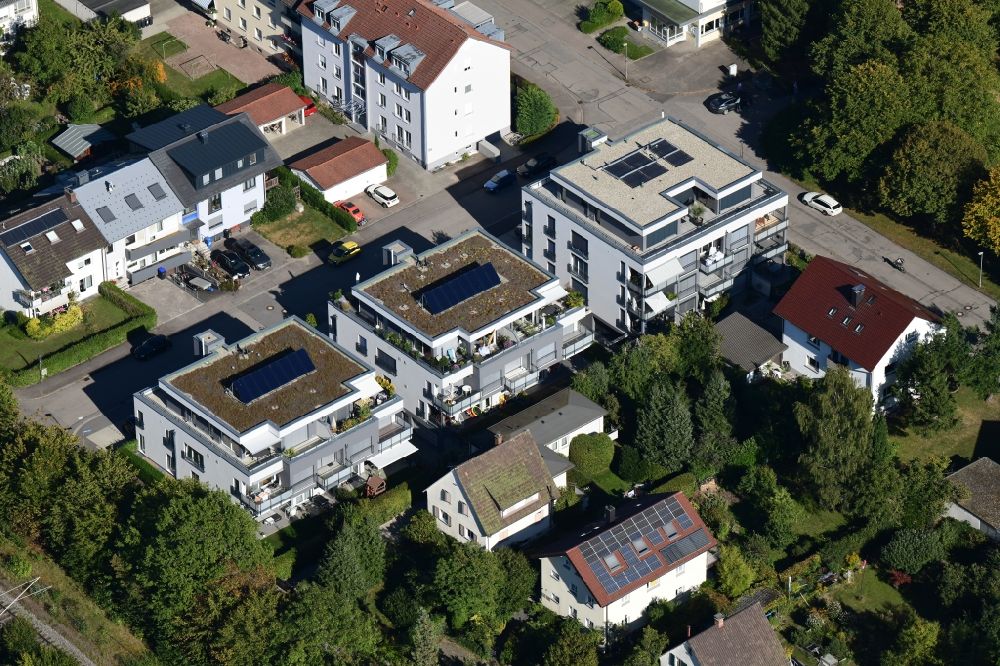 Schopfheim from above - Residential area of a mixed development with modern multi-family houses and single-family houses at the Stettiner Strasse in Schopfheim in the state Baden-Wurttemberg, Germany