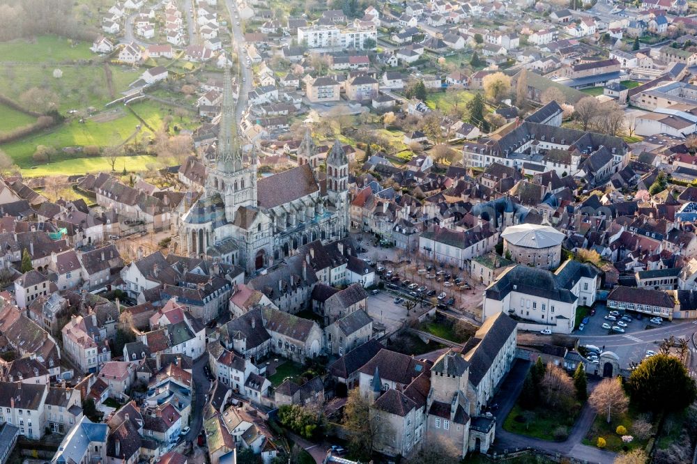 Autun from above - Church building of the medieval cathedral of Saint-Lazare in Autun in Bourgogne-Franche-Comte, France