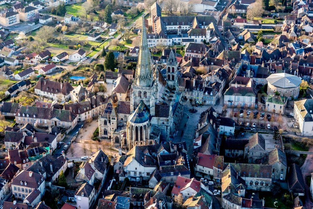 Autun from the bird's eye view: Church building of the medieval cathedral of Saint-Lazare in Autun in Bourgogne-Franche-Comte, France