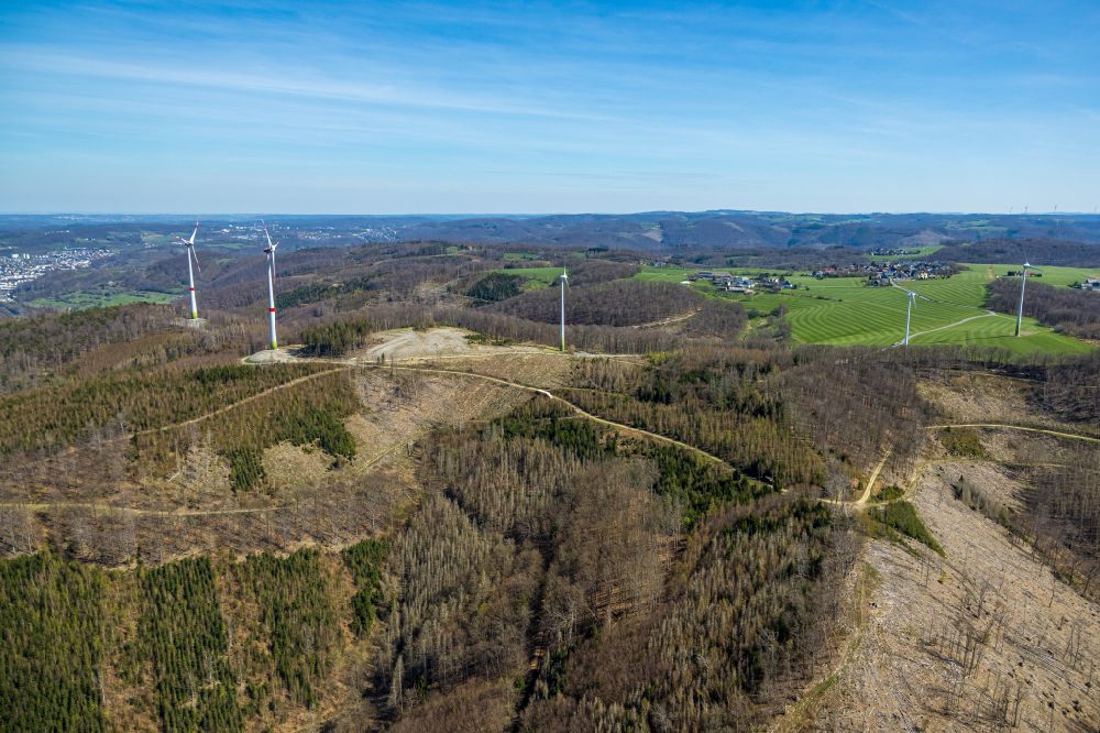 Aerial image Nahmer - Forest and mountain landscape of the mid-mountain range in Nahmer at Ruhrgebiet in the state North Rhine-Westphalia, Germany