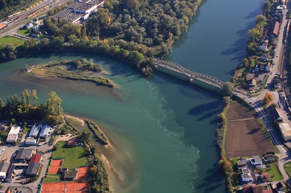 Aerial photograph Leuggern - Estuary of the river Aare into Rhine river in Leuggern in the canton Aargau, Switzerland