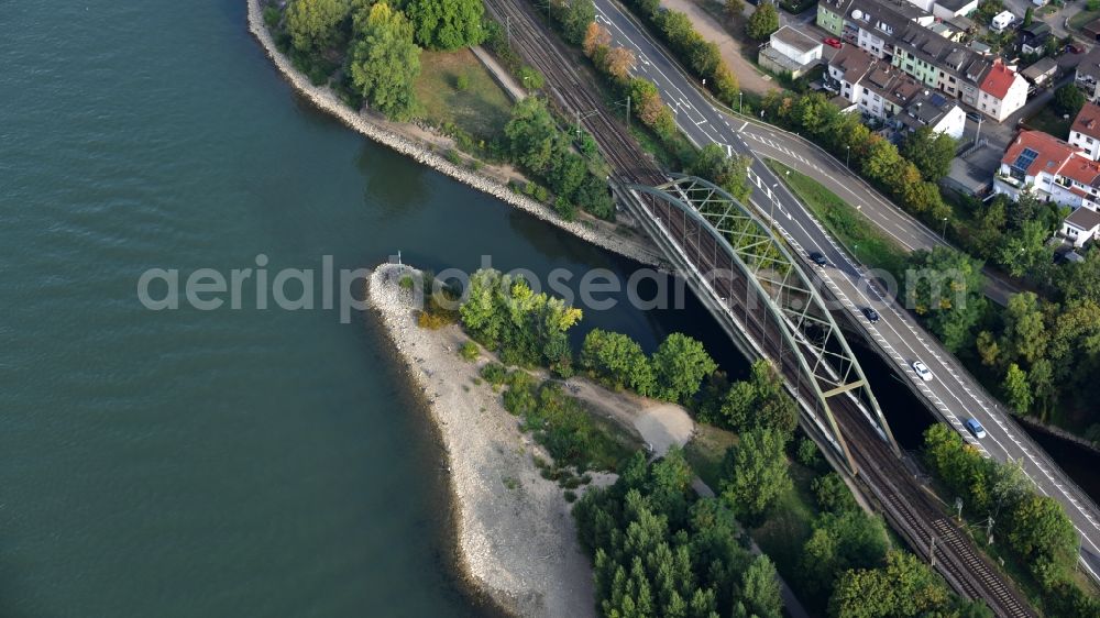 Aerial photograph Neuwied - The river Wied flows into the Rhine at Irlich in the state Rhineland-Palatinate, Germany