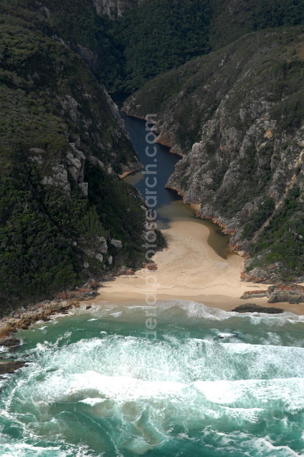 Aerial photograph GOUKAMMA - Mouth of the Goukamma River in South Africa. The river flows through the Goukamma Nature Reserve in the district of Western Cape