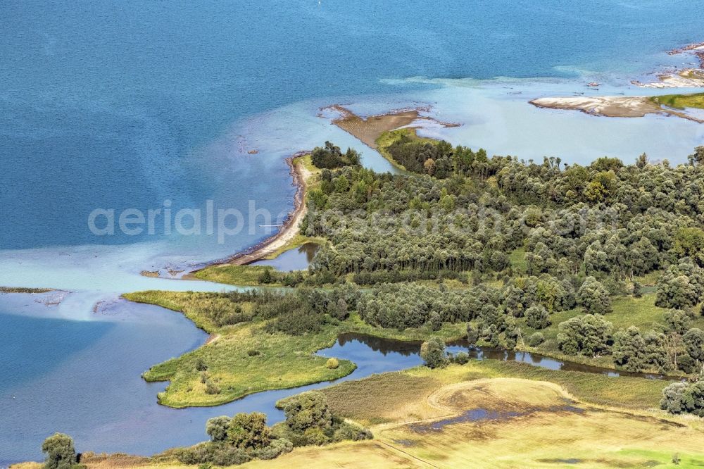 Chiemsee from above - Estuary of the Tiroler Ache in Uebersee in Bavaria. It rises at the Thurn Pass and flows into the Chiemseeat Grabenstaett