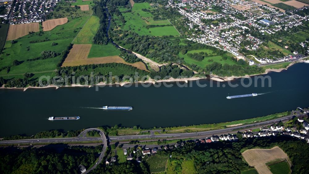 Remagen from the bird's eye view: Where the Ahr flows into the Rhine in the state Rhineland-Palatinate, Germany