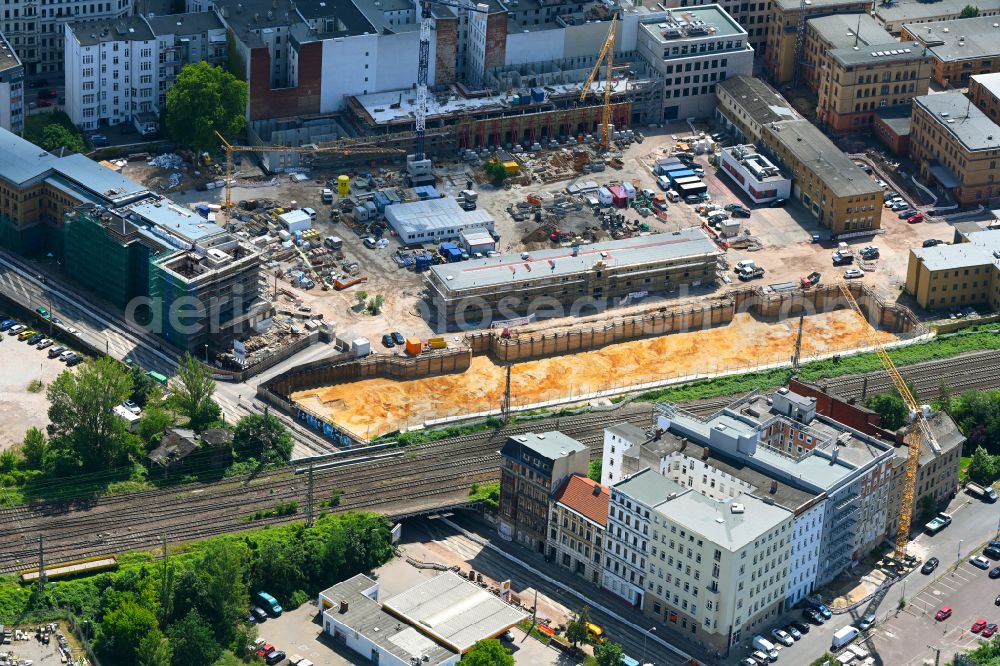 Magdeburg from above - Construction site for the renovation and expansion of the police building complex Polizeiinspektion Hallische Strasse in the district Altstadt in Magdeburg in the state Saxony-Anhalt, Germany