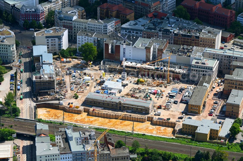 Aerial photograph Magdeburg - Construction site for the renovation and expansion of the police building complex Polizeiinspektion Hallische Strasse in the district Altstadt in Magdeburg in the state Saxony-Anhalt, Germany