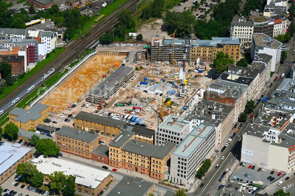 Aerial image Magdeburg - Construction site for the renovation and expansion of the police building complex Polizeiinspektion Hallische Strasse in the district Altstadt in Magdeburg in the state Saxony-Anhalt, Germany