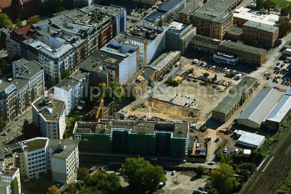 Aerial image Magdeburg - Construction site for the renovation and expansion and new construction of the building complex of the police station Hallische Strasse and Am Buckauer Tor at the corner of Sternstrasse in the district Altstadt in Magdeburg in the state Saxony-Anhalt, Germany
