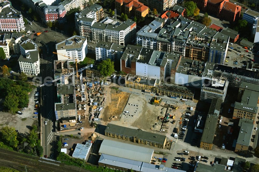 Aerial image Magdeburg - Construction site for the renovation and expansion and new construction of the building complex of the police station Hallische Strasse and Am Buckauer Tor at the corner of Sternstrasse in the district Altstadt in Magdeburg in the state Saxony-Anhalt, Germany