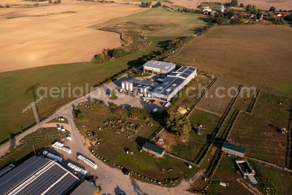 Aerial photograph Angermünde - Elevated tanks and technical systems on the buildings on the dairy factory premises Hemme Milch in Angermuende in the state Brandenburg, Germany