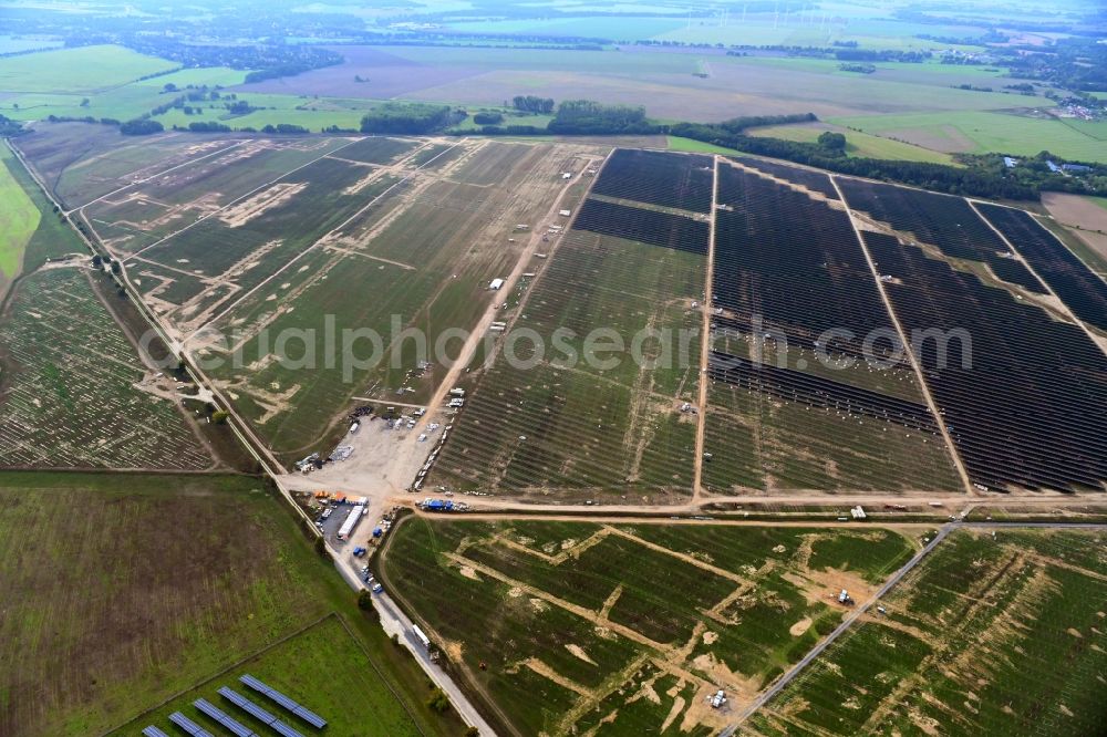 Willmersdorf from above - Construction site and assembly work for solar park and solar power plant Solarpark Weesow-Willmersdorf in Willmersdorf in the state Brandenburg, Germany