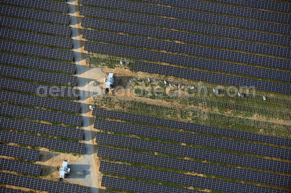 Willmersdorf from above - Construction site and assembly work for solar park and solar power plant Solarpark Weesow-Willmersdorf in Willmersdorf in the state Brandenburg, Germany