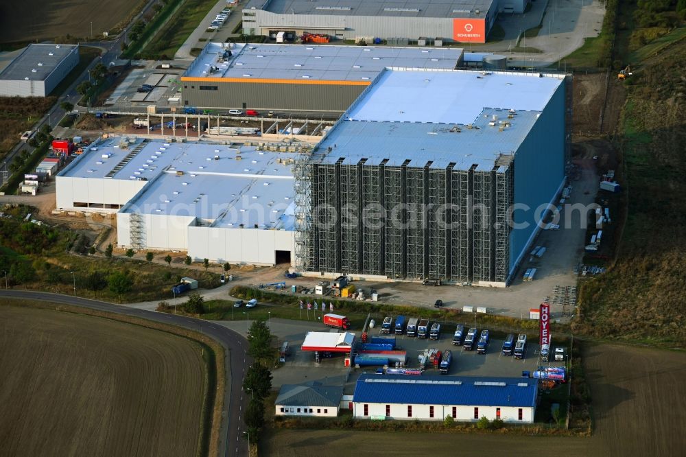 Aerial photograph Magdeburg - Construction site for a warehouse and forwarding building EGLO on Stegelitzer Strasse in the district Gewerbegebiet Nord in Magdeburg in the state Saxony-Anhalt, Germany