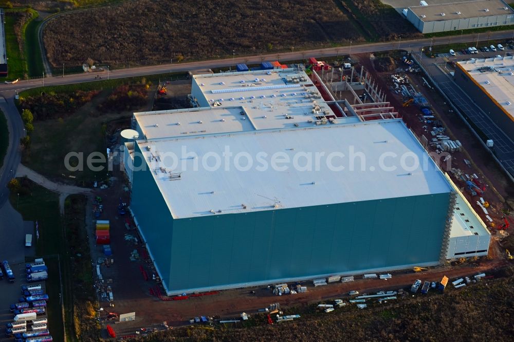 Aerial photograph Magdeburg - Construction site for a warehouse and forwarding building EGLO on Stegelitzer Strasse in the district Gewerbegebiet Nord in Magdeburg in the state Saxony-Anhalt, Germany