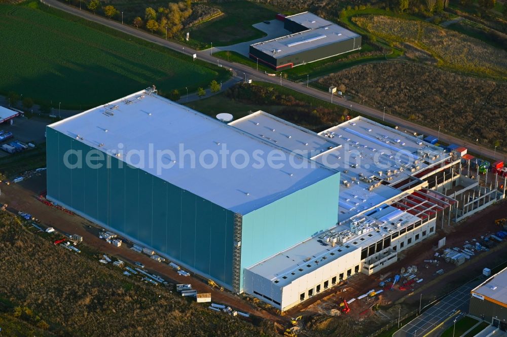 Aerial image Magdeburg - Construction site for a warehouse and forwarding building EGLO on Stegelitzer Strasse in the district Gewerbegebiet Nord in Magdeburg in the state Saxony-Anhalt, Germany