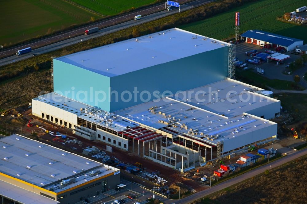 Magdeburg from the bird's eye view: Construction site for a warehouse and forwarding building EGLO on Stegelitzer Strasse in the district Gewerbegebiet Nord in Magdeburg in the state Saxony-Anhalt, Germany