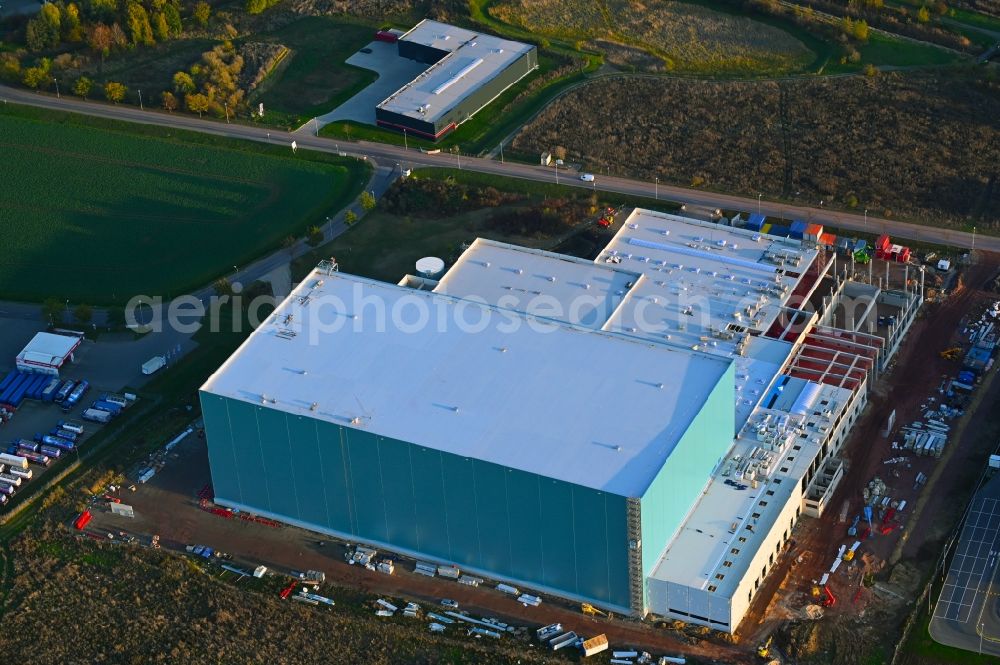 Magdeburg from above - Construction site for a warehouse and forwarding building EGLO on Stegelitzer Strasse in the district Gewerbegebiet Nord in Magdeburg in the state Saxony-Anhalt, Germany