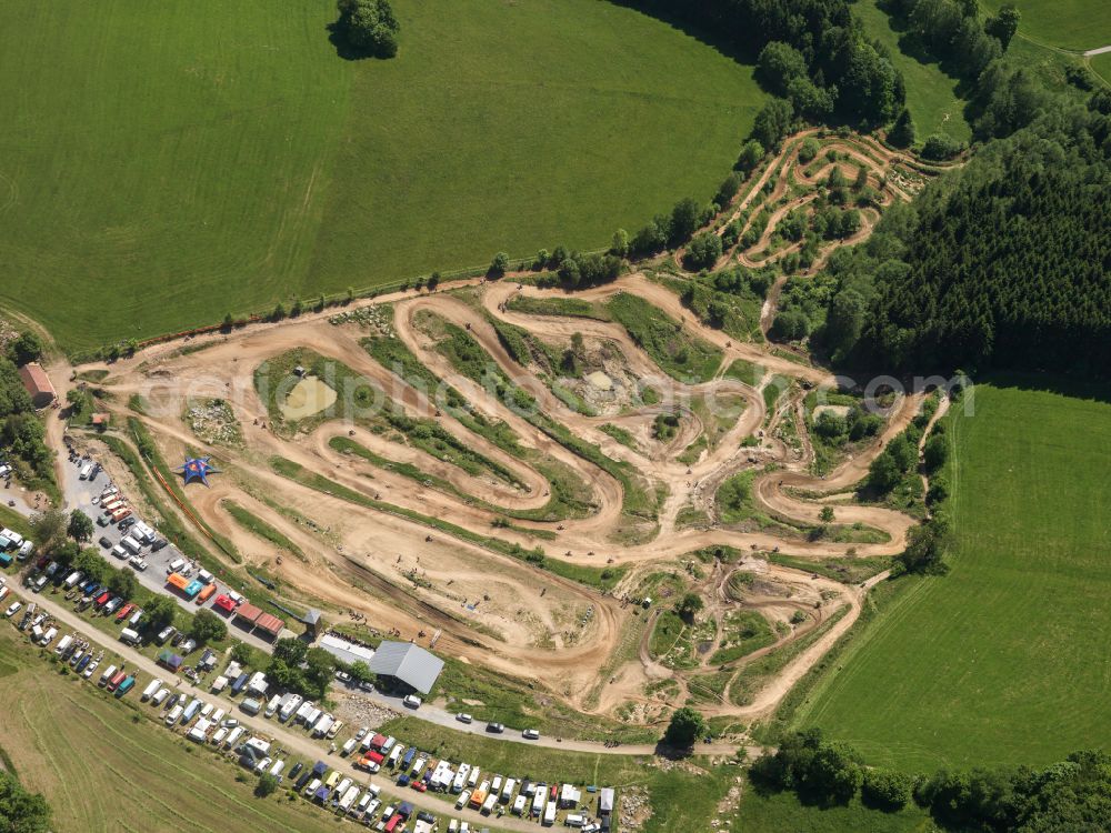 Aerial photograph Röhrnbach - Racetrack of the motocross racetrack of the MCC Rohrnbach-Reisersberg e.V. in the DMV during a race in Rohrnbach in the state Bavaria, Germany