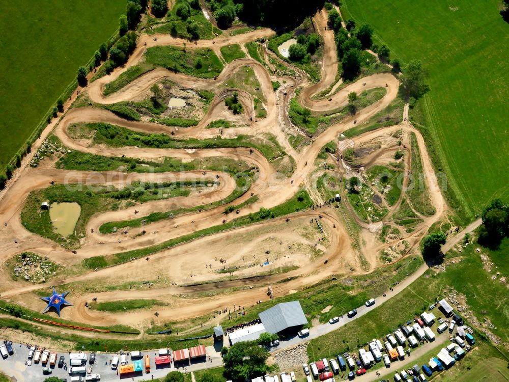Aerial image Röhrnbach - Racetrack of the motocross racetrack of the MCC Rohrnbach-Reisersberg e.V. in the DMV during a race in Rohrnbach in the state Bavaria, Germany