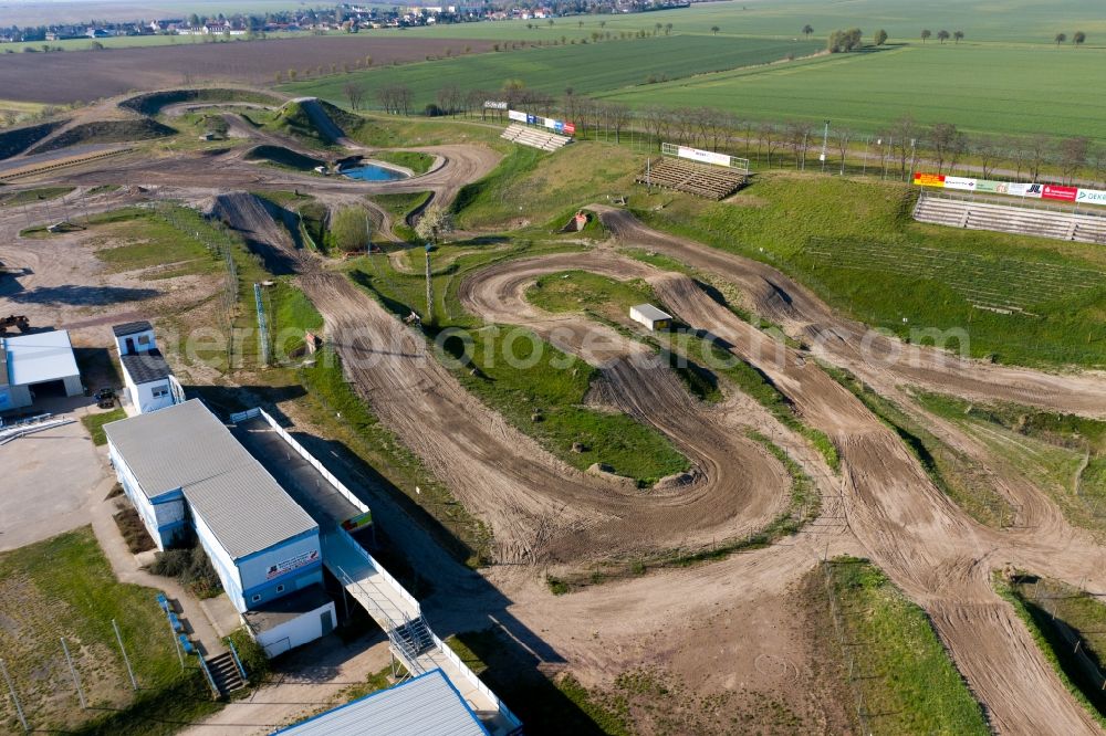 Teutschenthal from above - Motocross race track in Kessel in Teutschenthal in the state Saxony-Anhalt, Germany