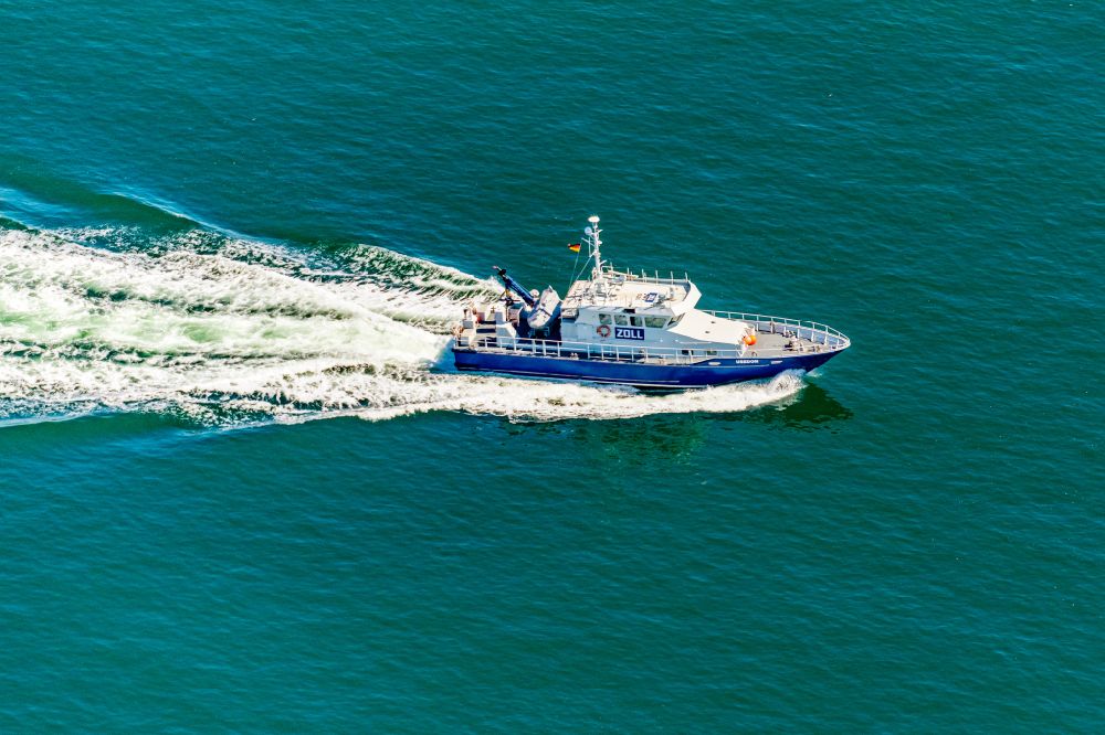 Hörnum (Sylt) from above - Motorboat - speedboat in motion Schiff Usedom in Hoernum (Sylt) on the island of Sylt in the state Schleswig-Holstein, Germany