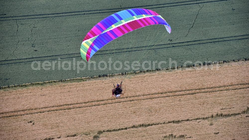 Aerial image Ballenstedt - Motorized paraglider in flight in the state Saxony-Anhalt, Germany