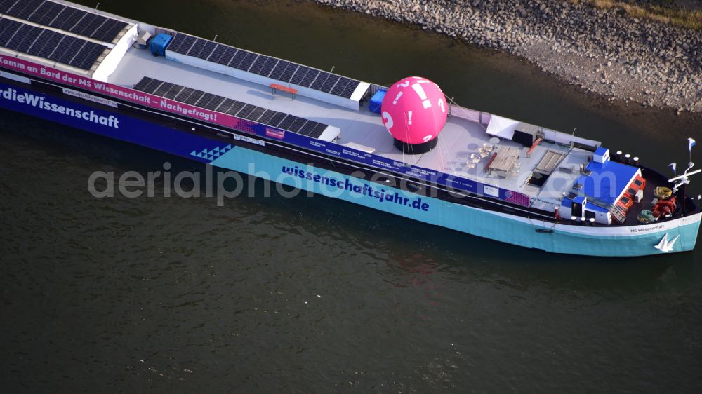 Aerial photograph Bonn - Motor ship science in Bonn in the state North Rhine-Westphalia, Germany. The MS Wissenschaft is realized by Wissenschaft im Dialog gGmbH (WiD) on behalf of the Federal Ministry of Education and Research