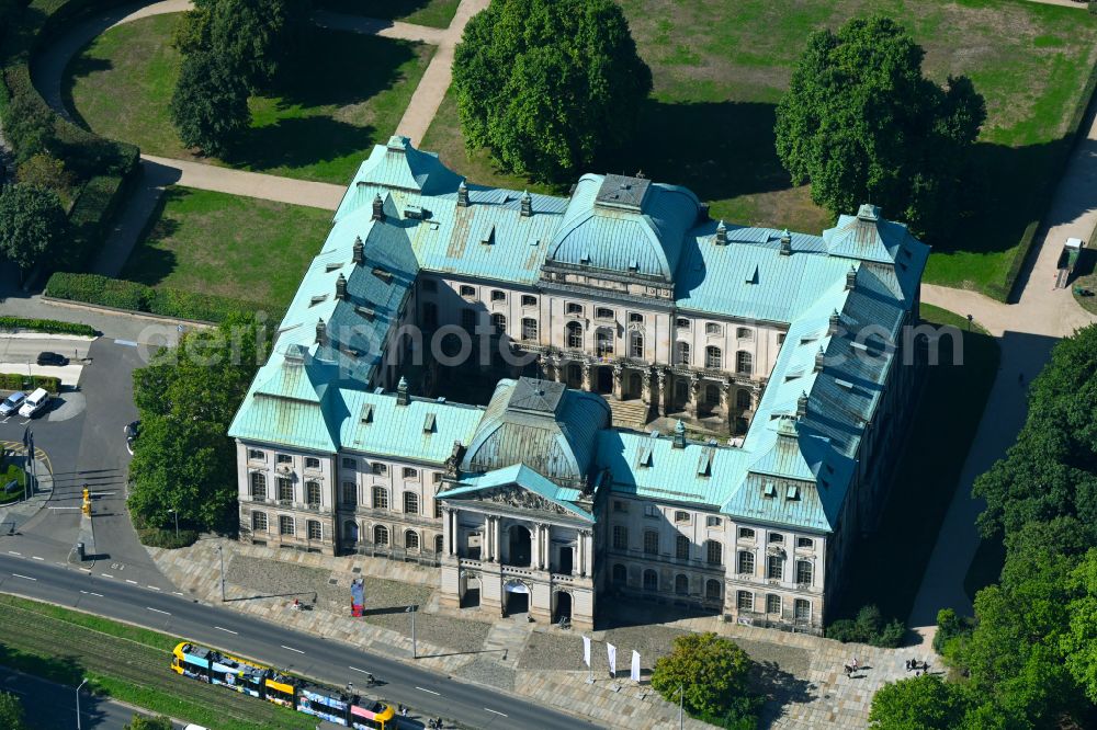 Aerial photograph Dresden - Museum building ensemble Japanisches Palais on place Palaisplatz in the district Innere Neustadt in Dresden in the state Saxony, Germany