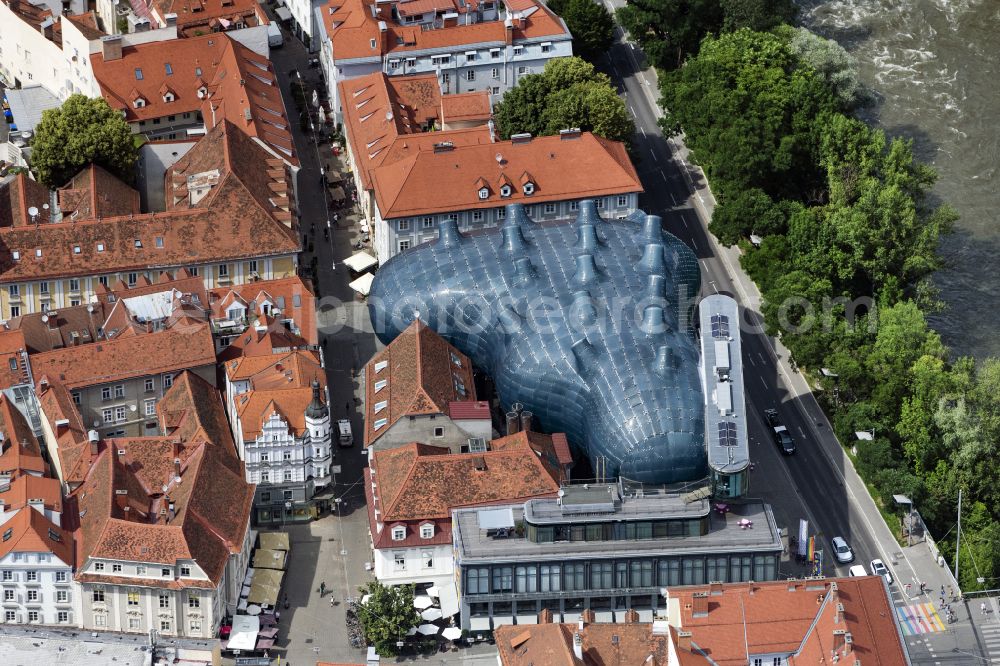 Graz from the bird's eye view: Museum building ensemble Kunsthaus Graz in Graz in Steiermark, Austria