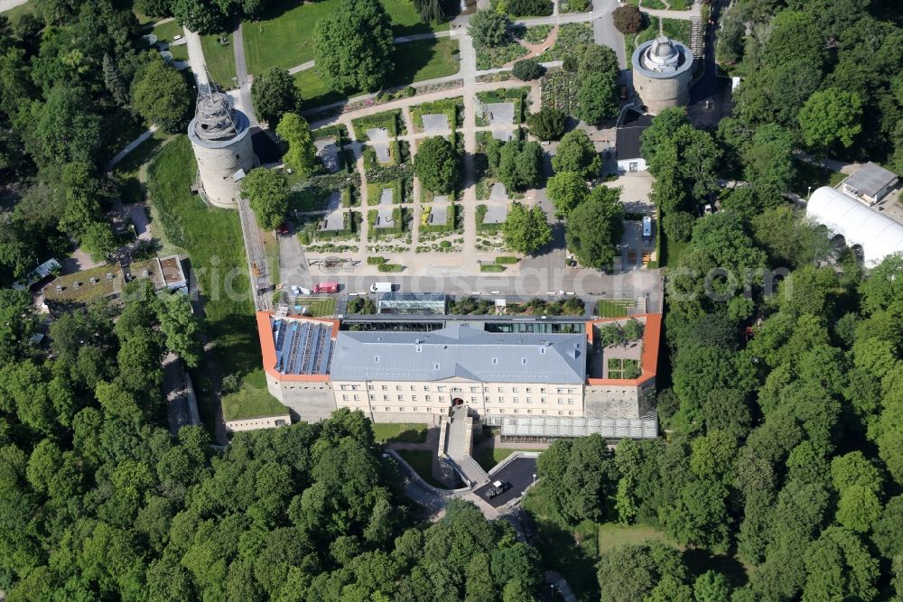 Erfurt from above - Museum building ensemble of the German horticulture museum on the area of the EGApark in the district of Bruehlervorstadt in Erfurt in the federal state Thuringia, Germany