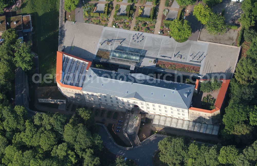 Erfurt from above - Museum building ensemble of the German horticulture museum on the area of the Erfurt Buga 2021 in the district of Bruehlervorstadt in Erfurt in the federal state Thuringia, Germany