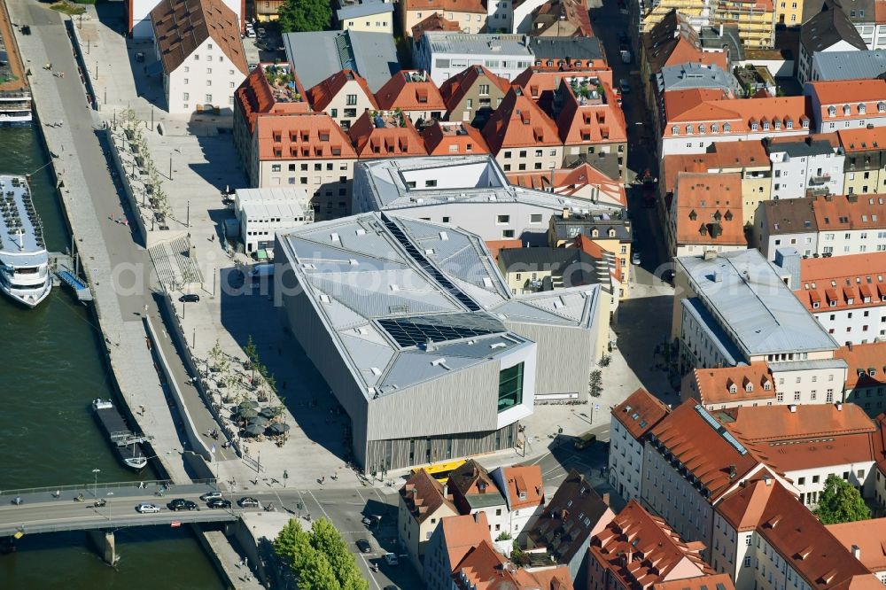 Regensburg from the bird's eye view: Museum building ensemble Haus of Bayerischen Geschichte - Museum on Donaumarkt in Regensburg in the state Bavaria, Germany