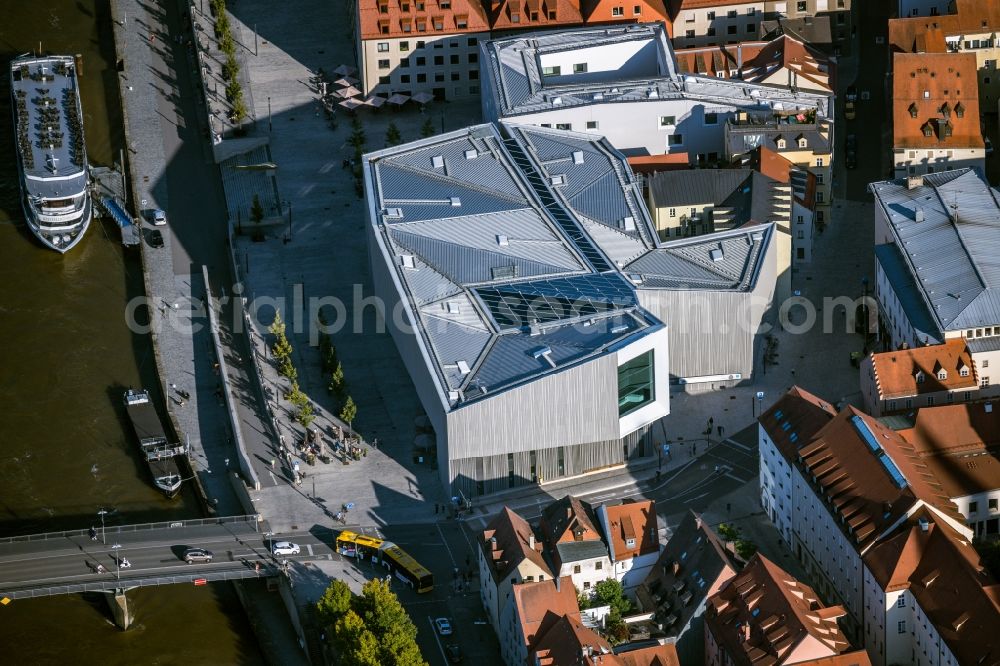Aerial image Regensburg - Museum building ensemble Haus of Bayerischen Geschichte - Museum on Donaumarkt in Regensburg in the state Bavaria, Germany