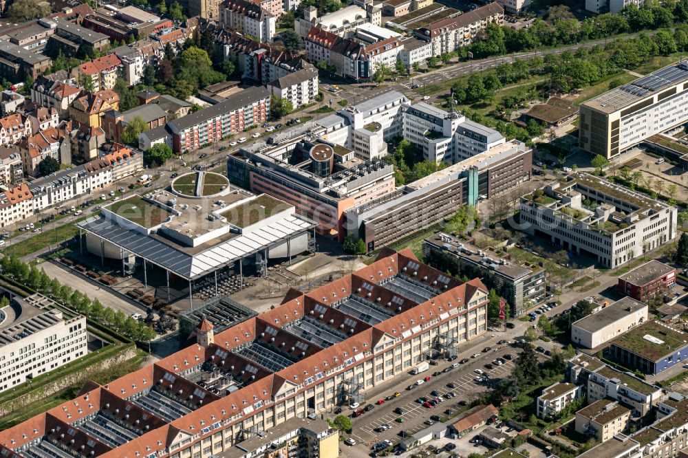 Aerial photograph Karlsruhe - Museum building ensemble ZKM | Zentrum fuer Kunst and Medien in the district Suedweststadt in Karlsruhe in the state Baden-Wuerttemberg, Germany