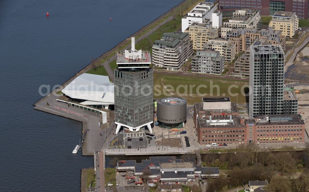 Aerial image Amsterdam - Museum building EYE Film Instituut Nederland in the district Amsterdam-Noord in Amsterdam in Noord-Holland, Netherlands