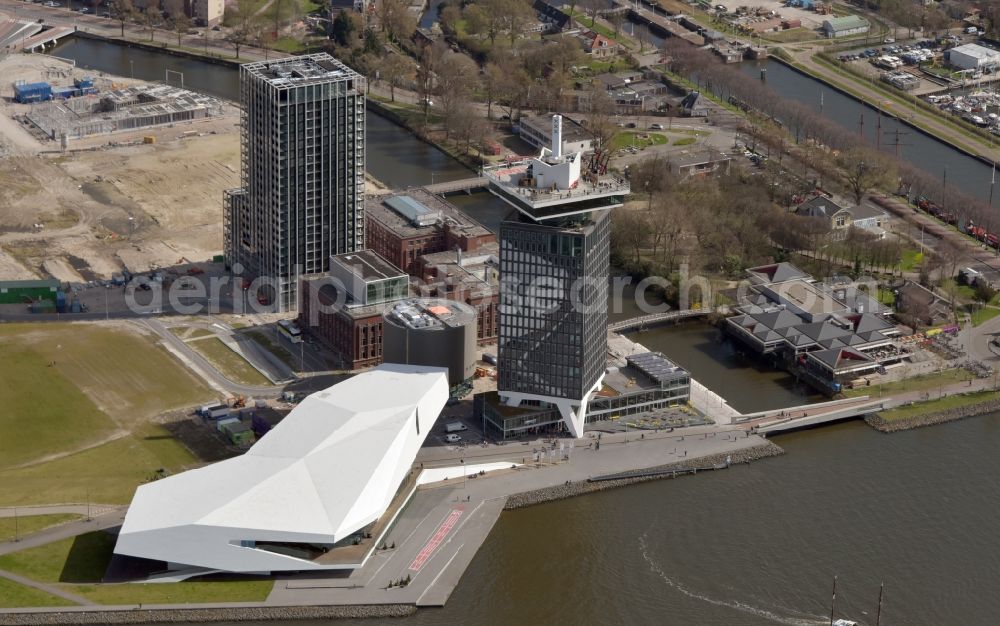 Aerial photograph Amsterdam - Museum building EYE Film Instituut Nederland in the district Amsterdam-Noord in Amsterdam in Noord-Holland, Netherlands