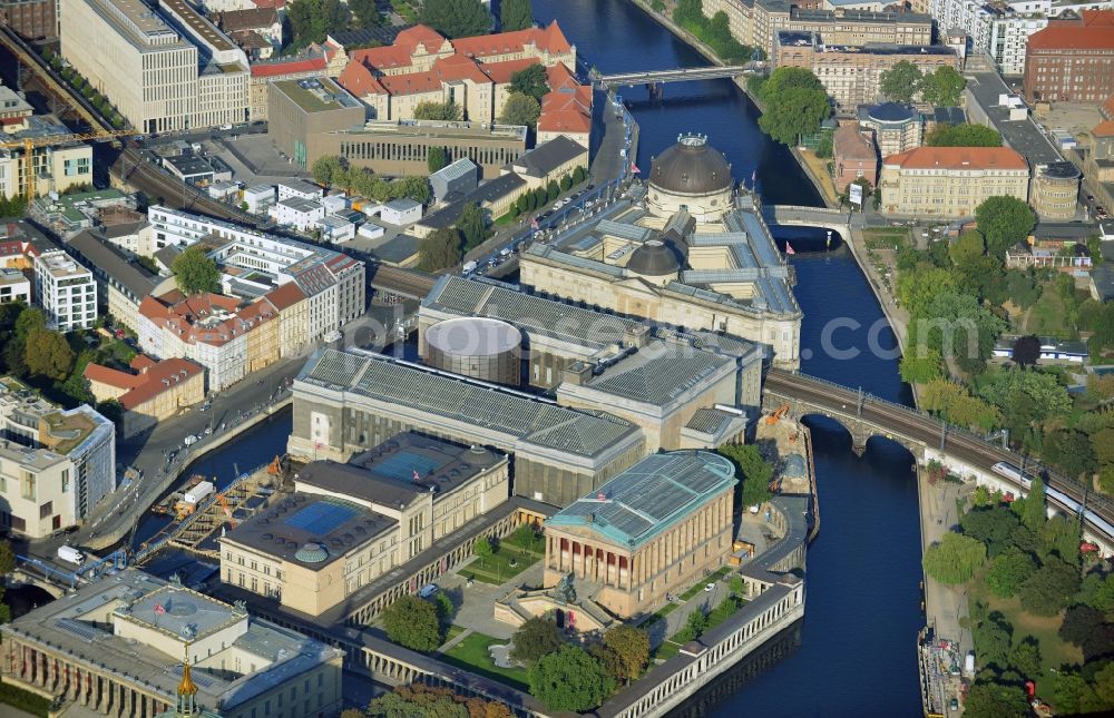 Berlin from above - Museum Island with the Bode Museum, the Pergamon Museum, the Old National Gallery, the Colonnades and the New Museum. The complex is a World Heritage site by UNESCO