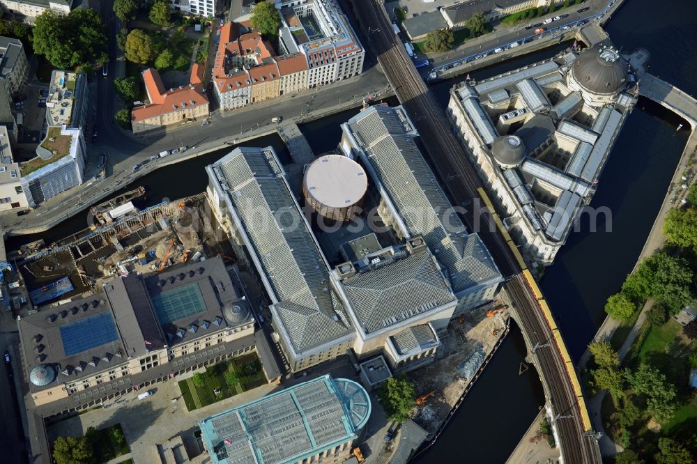 Aerial image Berlin - Museum Island with the Bode Museum, the Pergamon Museum, the Old National Gallery, the Colonnades and the New Museum. The complex is a World Heritage site by UNESCO