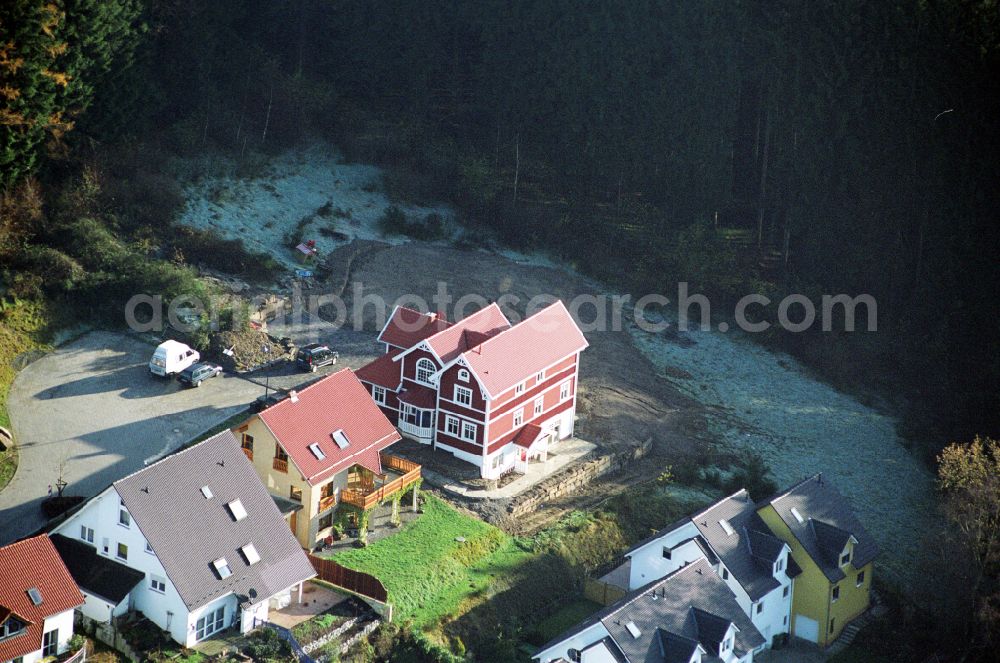 Engelskirchen from the bird's eye view: Model house single-family house of the company Schwedenhaus on the street Sachsenweg in the district Ruenderoth in Engelskirchen in the state North Rhine-Westphalia, Germany