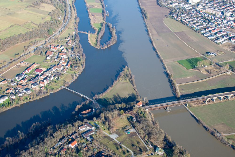 Aerial image Sinzing - River mouth of the Naab into the Danube in Sinzing in the state Bavaria, Germany