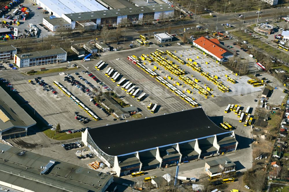 Berlin from above - Depot of the Municipal Transport Company on Indira-Gandhi-Strasse in the district Hohenschoenhausen in Berlin, Germany