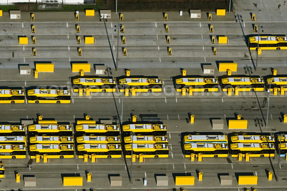 Berlin from the bird's eye view: depot of the Municipal Transport Company on Indira-Gandhi-Strasse in the district Hohenschoenhausen in Berlin, Germany