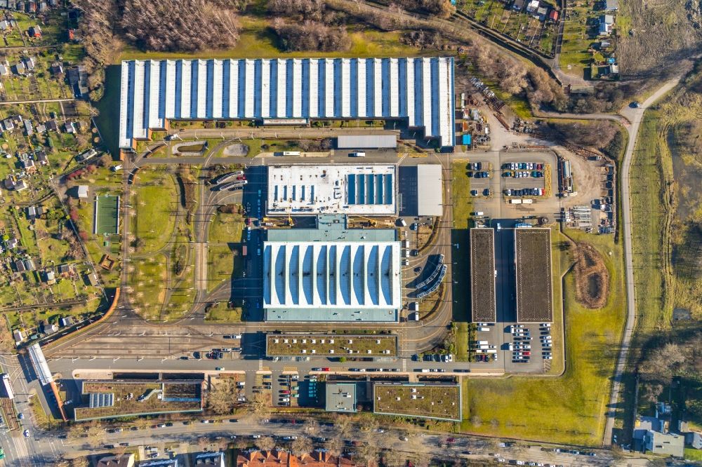 Bochum from above - Tram depot of the Municipal Transport Company BOGESTRA Betriebshof Engelsburg in the district Weitmar in Bochum in the state North Rhine-Westphalia, Germany