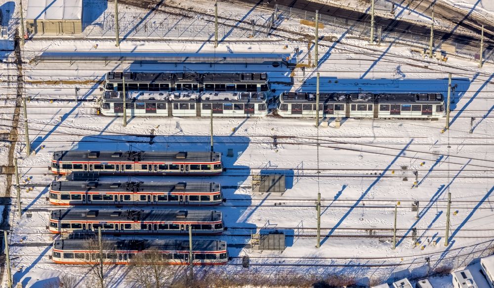 Bochum from above - Tram depot of the Municipal Transport Company of Bogestra AG in the district Riemke in Bochum in the state North Rhine-Westphalia, Germany