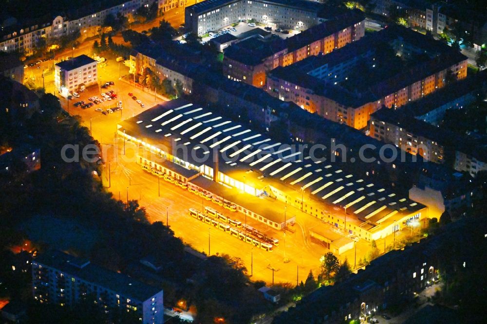 Berlin from above - Tram depot of the Municipal Transport Company BVG Betriebshof Weissensee on street Bernkasteler Strasse in the district Weissensee in Berlin, Germany