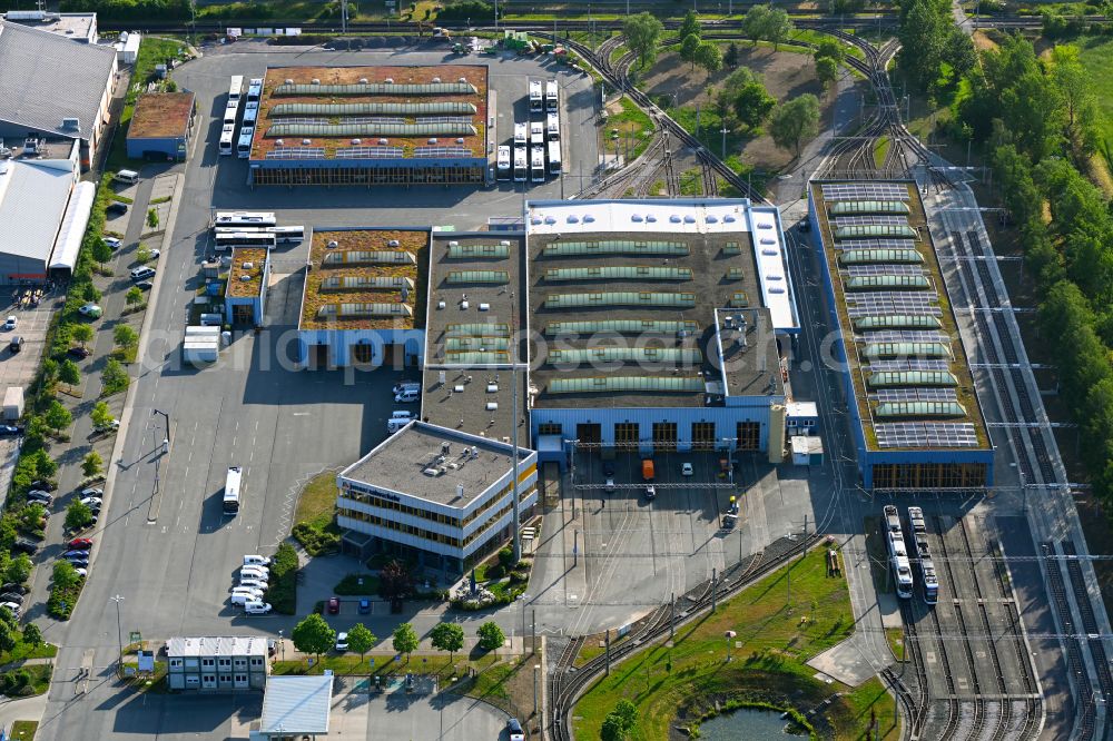 Aerial image Jena - Tram depot of the Municipal Transport Company Jenaer Nahverkehr GmbH on street Kesslerstrasse in Jena in the state Thuringia, Germany