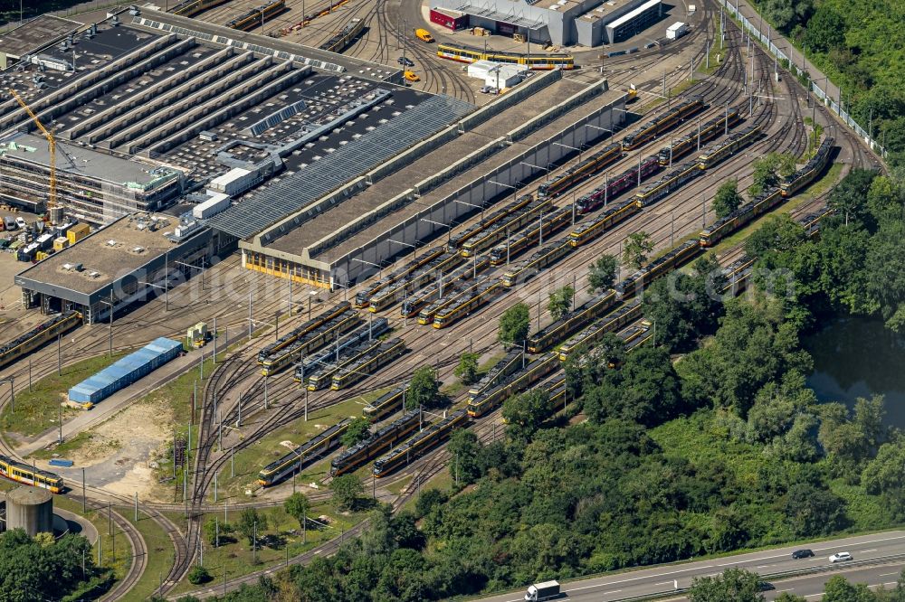 Aerial image Karlsruhe - Tram depot of the Municipal Transport Company in the district Rheinhafen in Karlsruhe in the state Baden-Wurttemberg, Germany